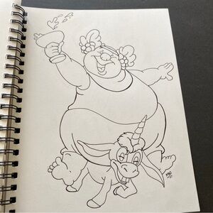 Fantasia Bacchus & Jacchus Drawing Disney Illustration Black Ink 11x 7.75”